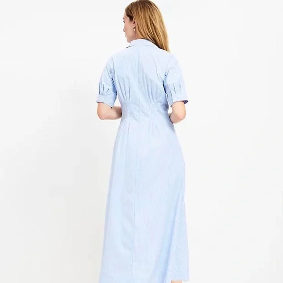 LOFT Light Blue and White Striped Shirtdress (Size 6) - Picture 4 of 10